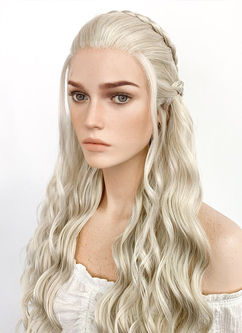 Game of Thrones Daenerys Targaryen Long Light Ash Blonde Braided Lace Front Synthetic Wig LF2021