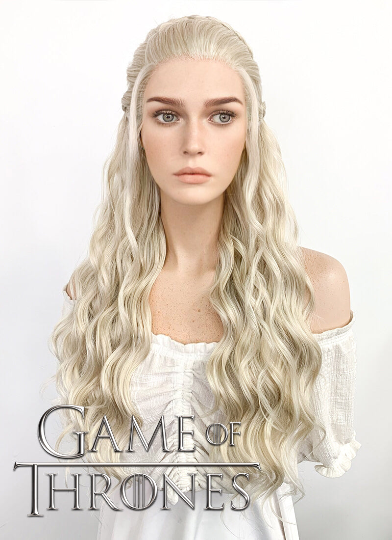 Game of Thrones Daenerys Targaryen Long Light Ash Blonde Braided Lace Front Synthetic Wig LF2021