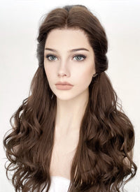 Disney Beauty and the Beast Belle Long Wavy Dark Brown Braided Lace Front Synthetic Hair Wig LF2028