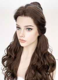 Disney Beauty and the Beast Belle Long Wavy Dark Brown Braided Lace Front Synthetic Hair Wig LF2028