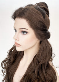Disney Beauty and the Beast Belle Long Wavy Dark Brown Braided Lace Front Synthetic Hair Wig LF2028