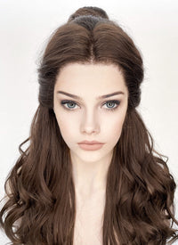 Disney Beauty and the Beast Belle Long Wavy Dark Brown Braided Lace Front Synthetic Hair Wig LF2028
