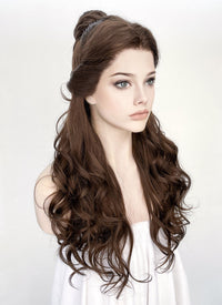 Disney Beauty and the Beast Belle Long Wavy Dark Brown Braided Lace Front Synthetic Hair Wig LF2028