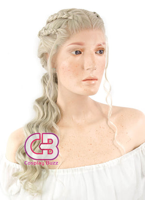 Game of Thrones Daenerys Targaryen Long Light Ash Blonde Braided Lace Front Synthetic Wig LF2037 - CosplayBuzz