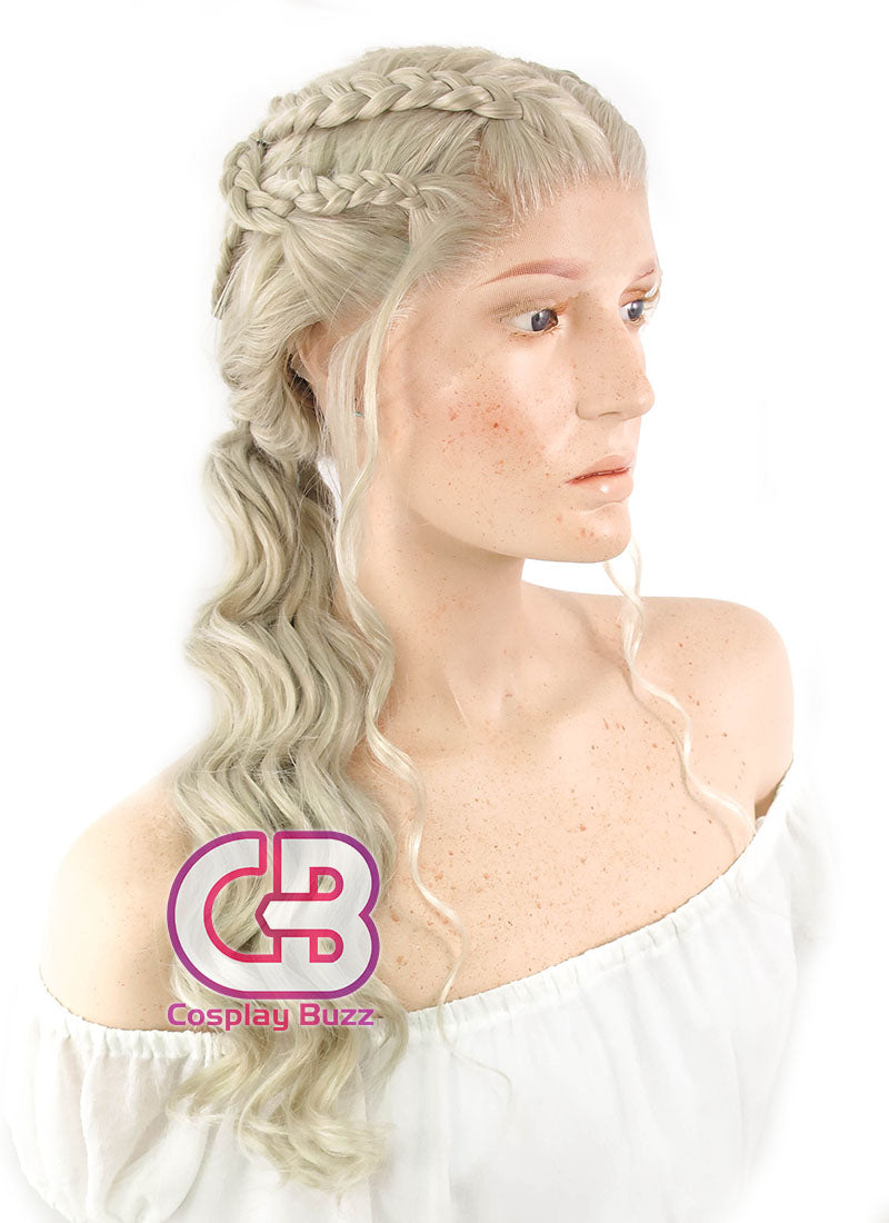 Game of Thrones Daenerys Targaryen Long Light Ash Blonde Braided Lace Front Synthetic Wig LF2037 - CosplayBuzz
