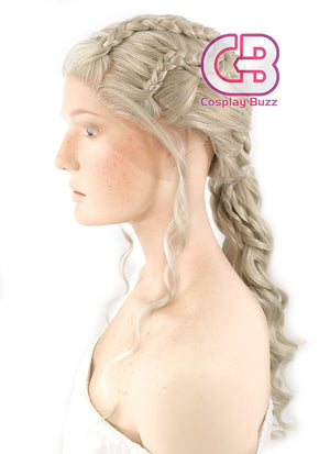 Game of Thrones Daenerys Targaryen Long Light Ash Blonde Braided Lace Front Synthetic Wig LF2037 - CosplayBuzz