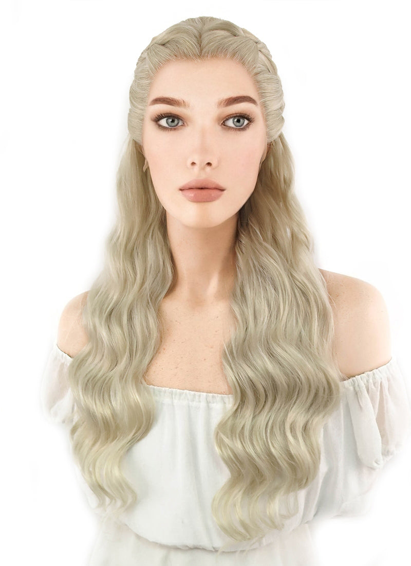 Game of Thrones Daenerys Targaryen Long Light Ash Blonde Braided Lace Front Synthetic Wig LF2039