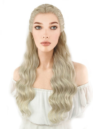 Game of Thrones Daenerys Targaryen Long Light Ash Blonde Braided Lace Front Synthetic Wig LF2039