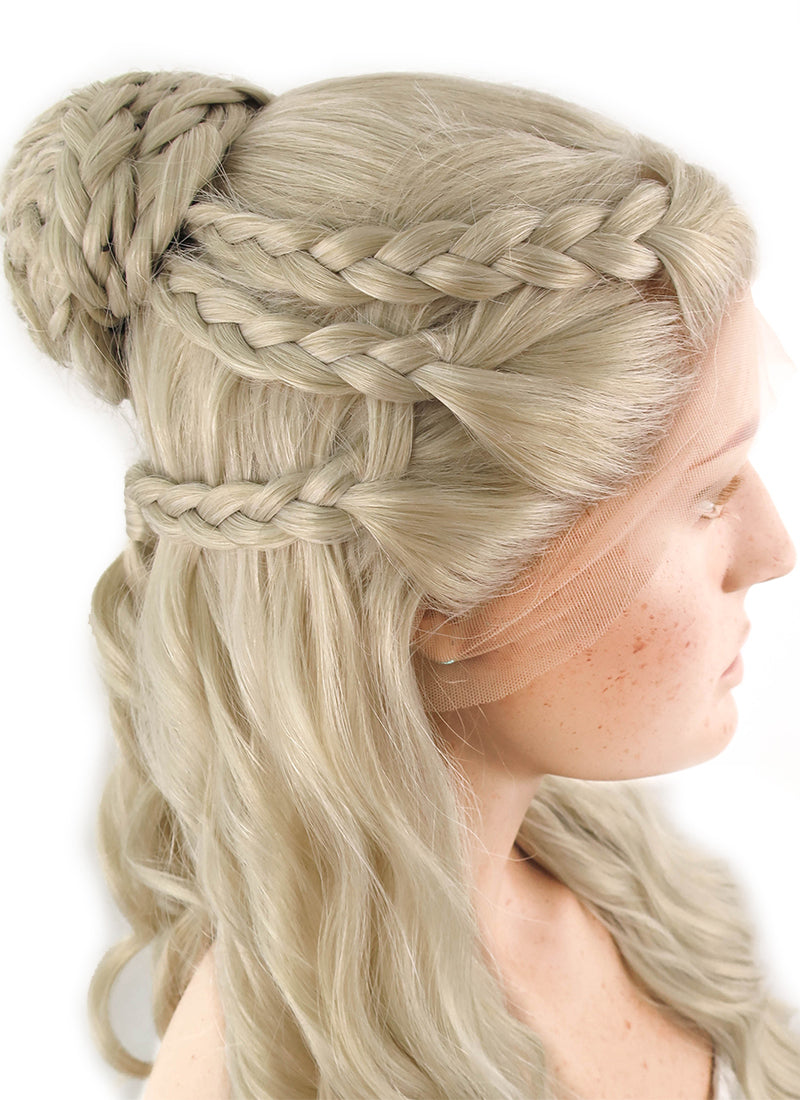 Game of Thrones Daenerys Targaryen Long Light Ash Blonde Braided Lace Front Synthetic Wig LF2039