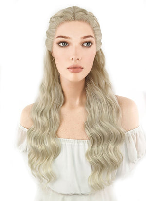 Game of Thrones Daenerys Targaryen Long Light Ash Blonde Braided Lace Front Synthetic Wig LF2039