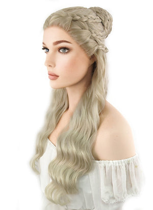 Game of Thrones Daenerys Targaryen Long Light Ash Blonde Braided Lace Front Synthetic Wig LF2039