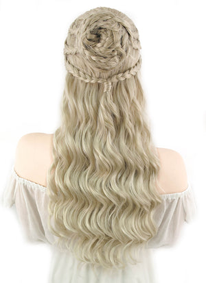 Game of Thrones Daenerys Targaryen Long Light Ash Blonde Braided Lace Front Synthetic Wig LF2039