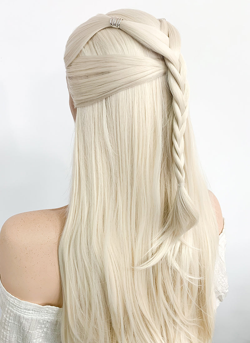 House of the Dragon Young Princess Rhaenyra Targaryen Platinum Blonde Braided Lace Front Synthetic Wig LF2109