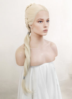 House of the Dragon Rhaenyra Targaryen Platinum Blonde Braided Lace Front Synthetic Hair Wig LF2118