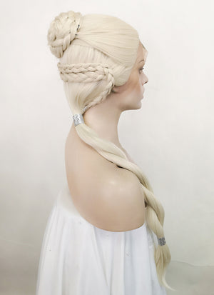 House of the Dragon Rhaenyra Targaryen Platinum Blonde Braided Lace Front Synthetic Hair Wig LF2118