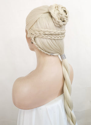 House of the Dragon Rhaenyra Targaryen Platinum Blonde Braided Lace Front Synthetic Hair Wig LF2118