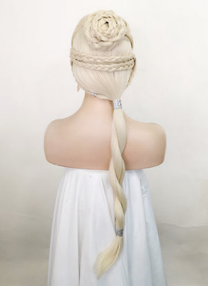 House of the Dragon Rhaenyra Targaryen Platinum Blonde Braided Lace Front Synthetic Hair Wig LF2118