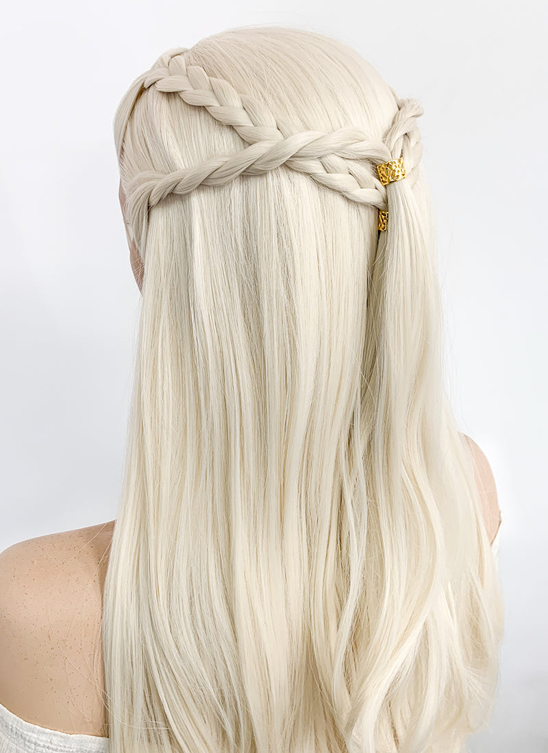 House of the Dragon Rhaenyra Targaryen Platinum Blonde Braided Lace Front Synthetic Wig LF2119