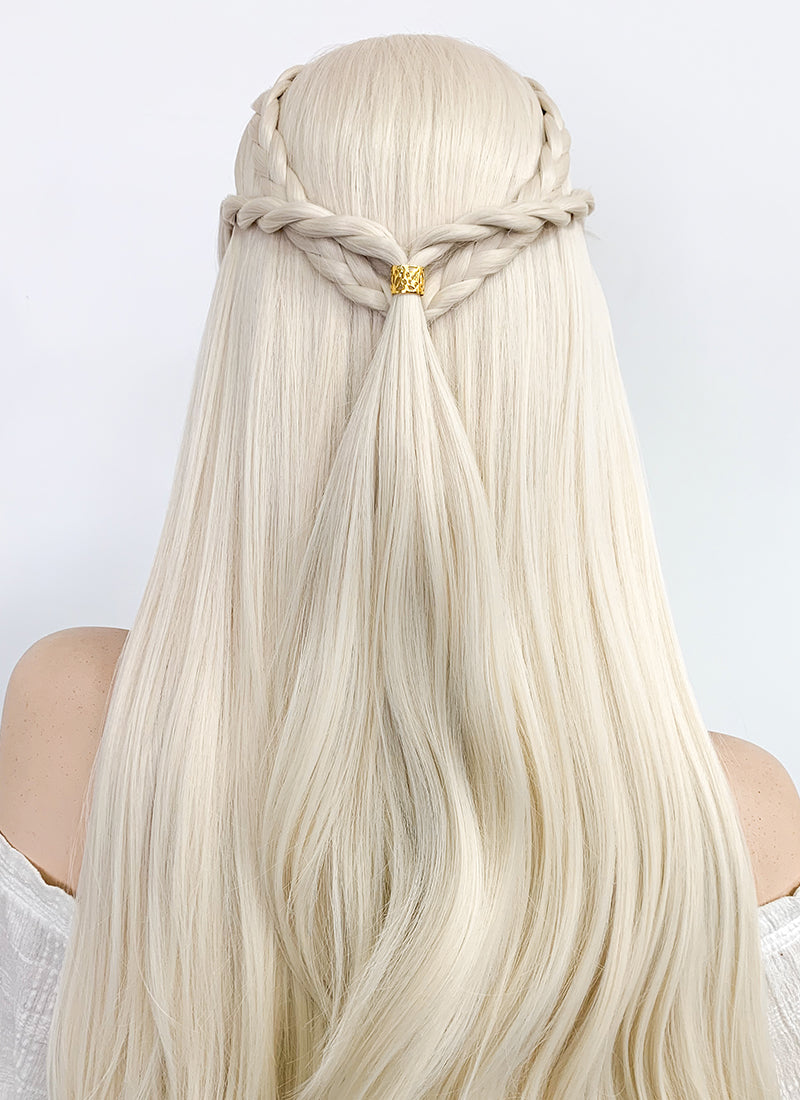 House of the Dragon Rhaenyra Targaryen Platinum Blonde Braided Lace Front Synthetic Wig LF2119