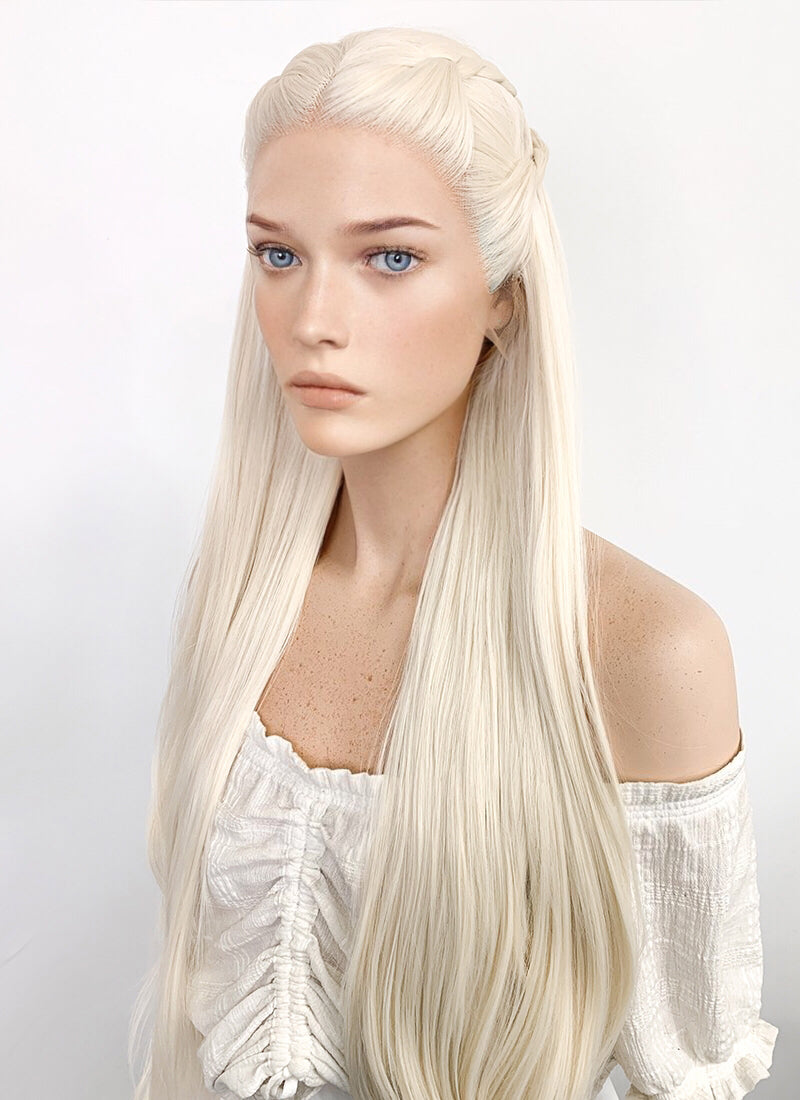 House of the Dragon Rhaenyra Targaryen Platinum Blonde Braided Lace Front Synthetic Wig LF2119