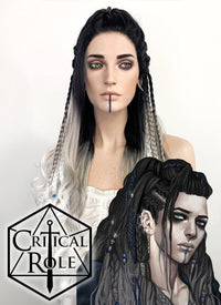 Critical Role Yasha Nydoorin Black Grey White Ombre Braided Lace Front Synthetic Wig LF2121