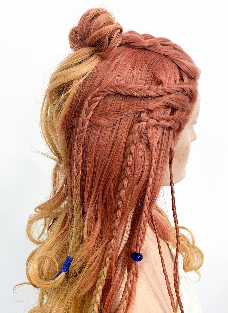 Horizon Aloy Light Auburn Yellow Blonde Ombre Braided Lace Front Synthetic Wig LF2122