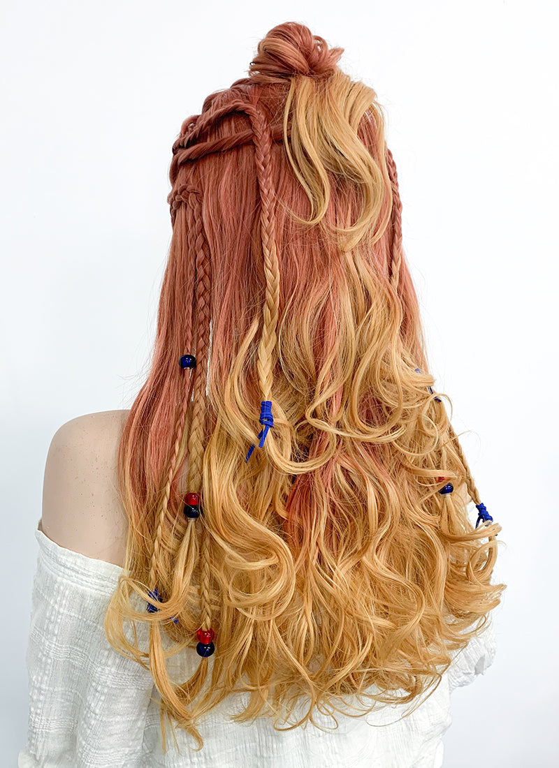 Horizon Aloy Light Auburn Yellow Blonde Ombre Braided Lace Front Synthetic Wig LF2122