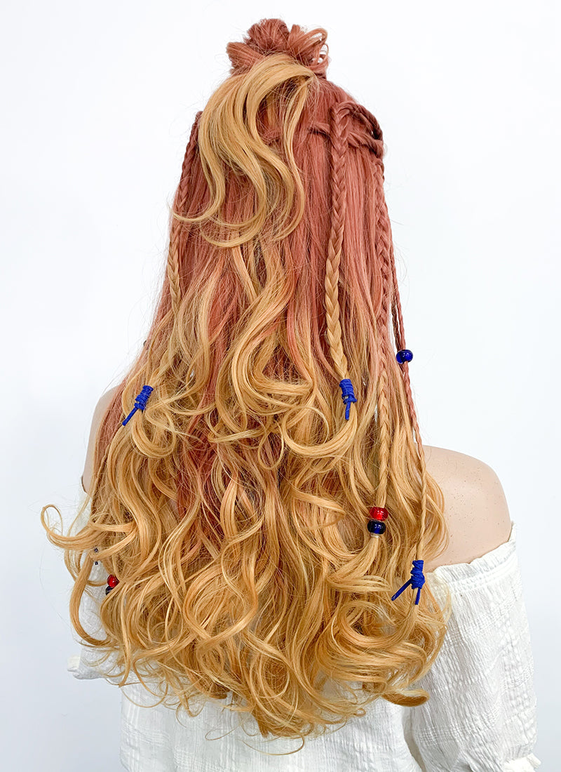 Horizon Aloy Light Auburn Yellow Blonde Ombre Braided Lace Front Synthetic Wig LF2122