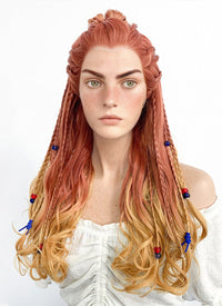 Horizon Aloy Light Auburn Yellow Blonde Ombre Braided Lace Front Synthetic Wig LF2122