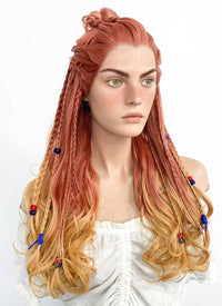 Horizon Aloy Light Auburn Yellow Blonde Ombre Braided Lace Front Synthetic Wig LF2122