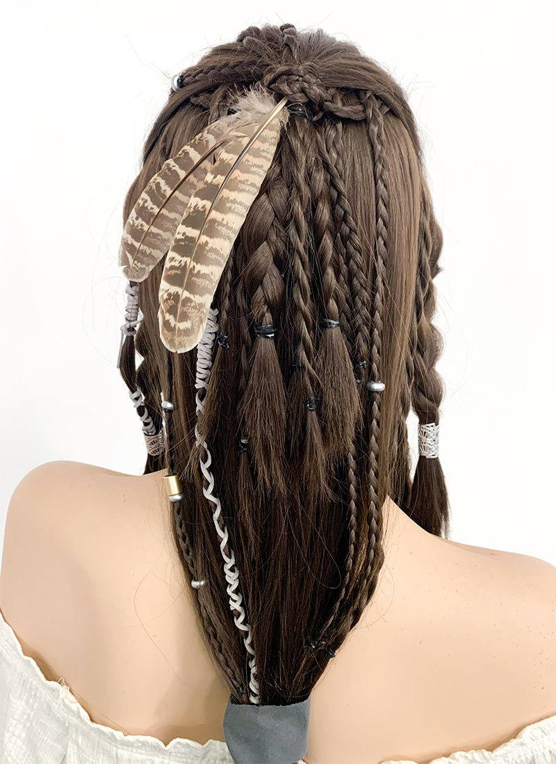 GOD OF WAR Freyan Brunette Long Wavy Braided Lace Front Synthetic Wig LF2123