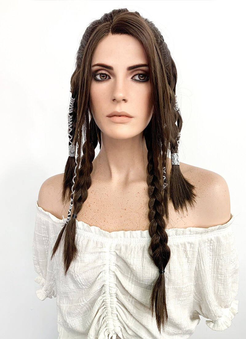 GOD OF WAR Freyan Brunette Long Wavy Braided Lace Front Synthetic Wig LF2123