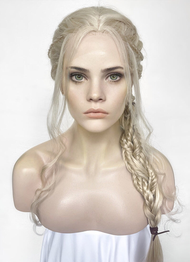 The Witcher 3 Ciri Pastel Ash Blonde Braided Lace Front Synthetic Hair Wig LF2134