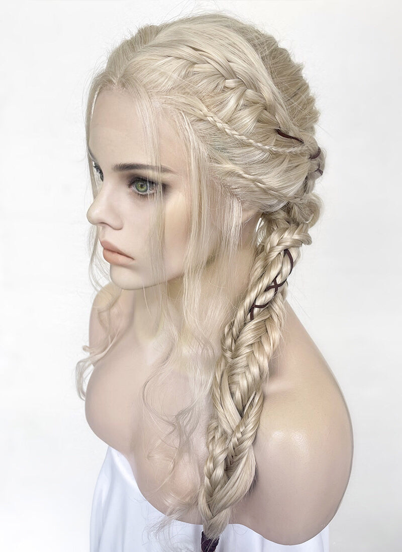 The Witcher 3 Ciri Pastel Ash Blonde Braided Lace Front Synthetic Hair Wig LF2134