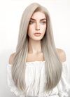 Long Straight Blondish Grey Lace Front Synthetic Hair Wig LF238