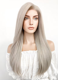 Long Straight Blondish Grey Lace Front Synthetic Hair Wig LF238