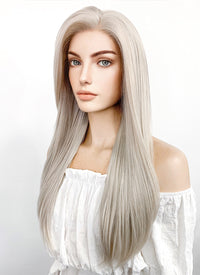 Long Straight Blondish Grey Lace Front Synthetic Hair Wig LF238