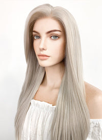 Long Straight Blondish Grey Lace Front Synthetic Hair Wig LF238