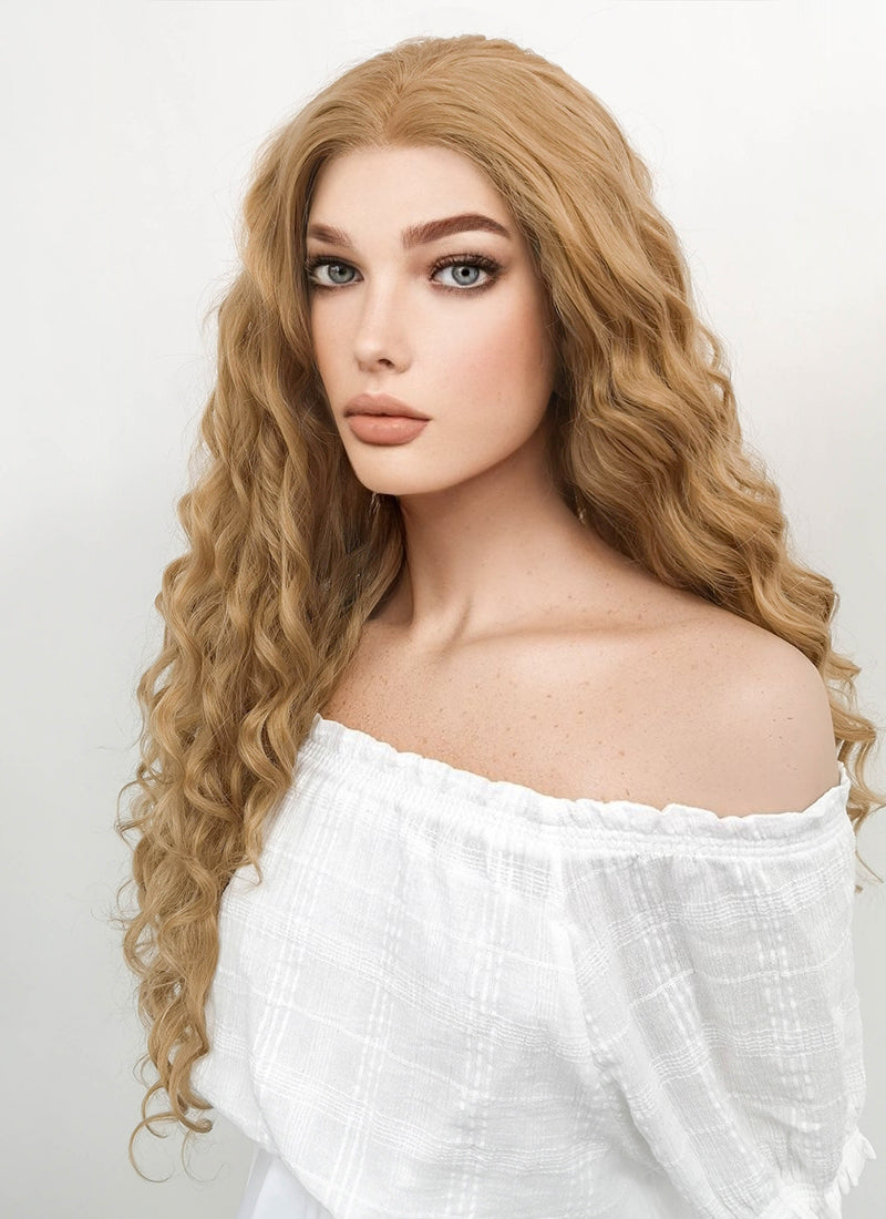 Long Wavy Golden Blonde Lace Front Synthetic Hair Wig LF244