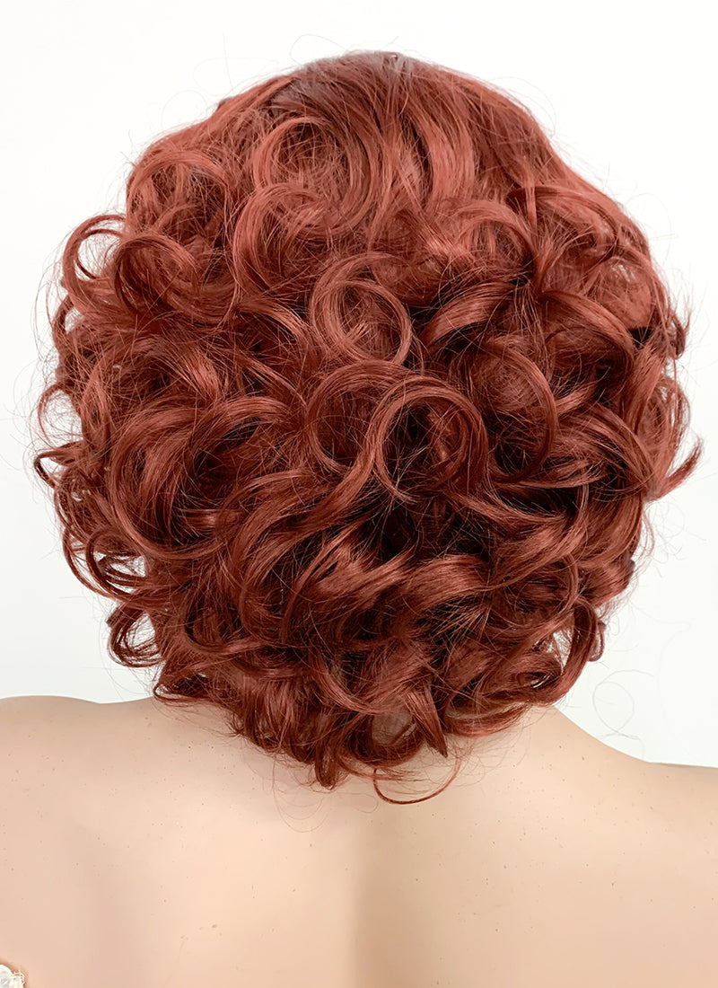 Short Wavy Reddish Brown Lace Front Synthetic Hair Wig LF253