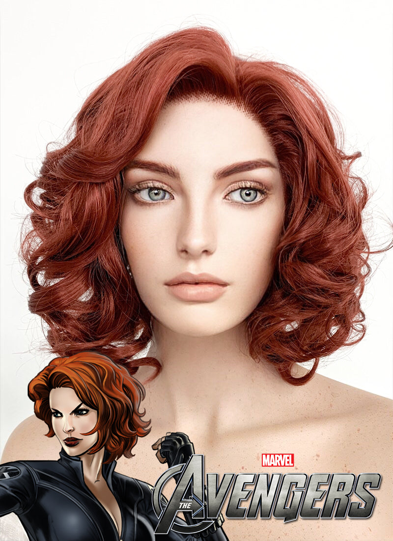 Marvel Avengers Black Widow Short Wavy Reddish Brown Lace Front Synthetic Hair Wig LF253 - CosplayBuzz