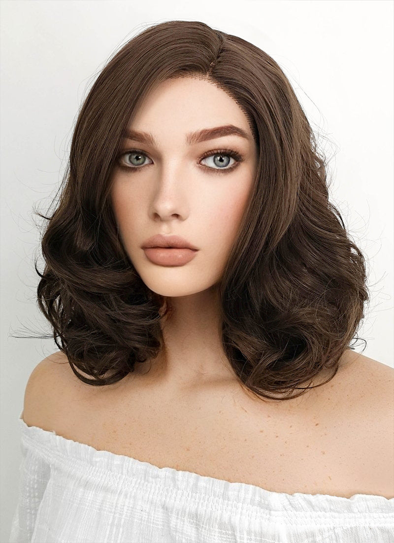 Medium Wavy Brown Lace Front Synthetic Hair Wig LF256 - CosplayBuzz