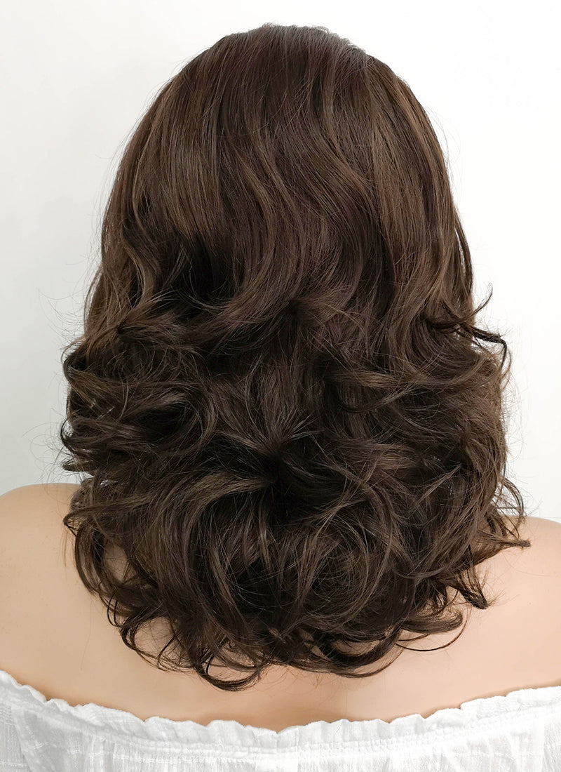 Medium Wavy Brown Lace Front Synthetic Hair Wig LF256 - CosplayBuzz