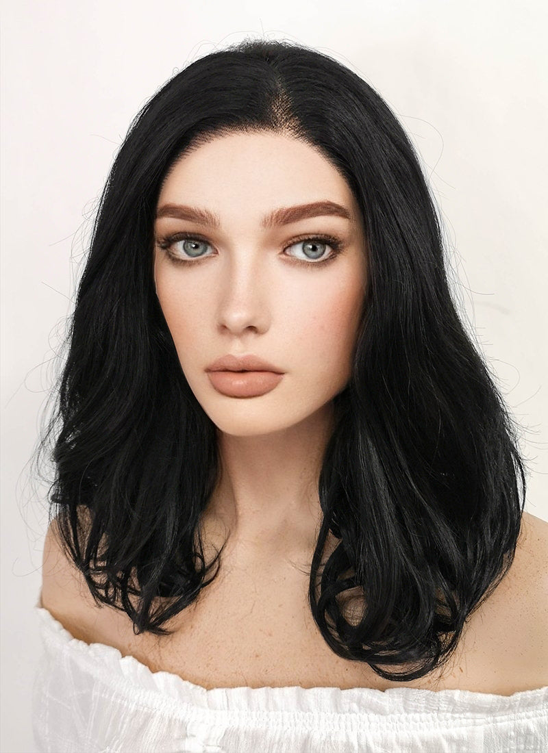Medium Wavy Jet Black Lace Front Synthetic Hair Wig LF257 - CosplayBuzz