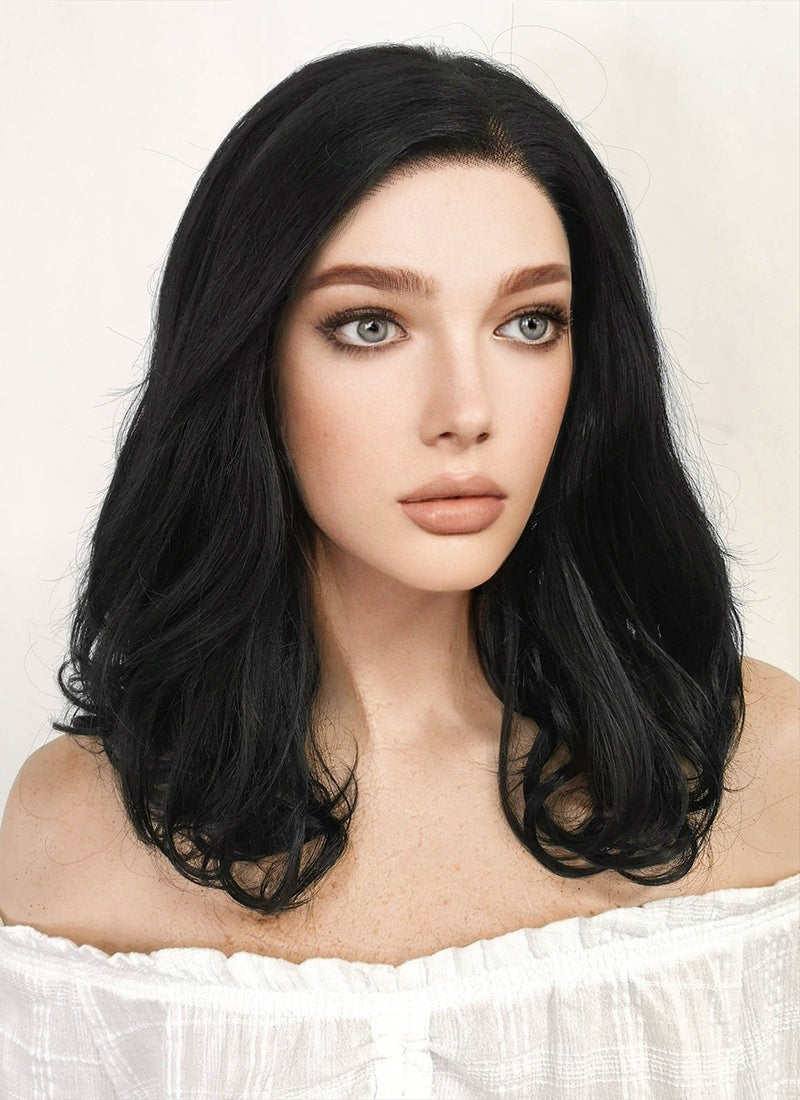 Medium Wavy Jet Black Lace Front Synthetic Hair Wig LF257