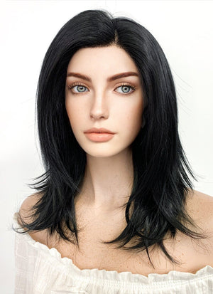 Medium Straight Jet Black Lace Front Synthetic Hair Wig LF262