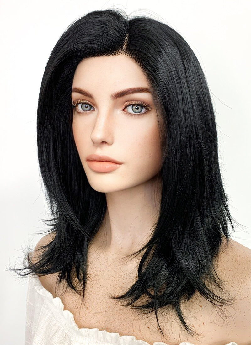 Medium Straight Jet Black Lace Front Synthetic Hair Wig LF262