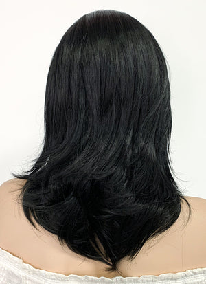 Medium Straight Jet Black Lace Front Synthetic Hair Wig LF262