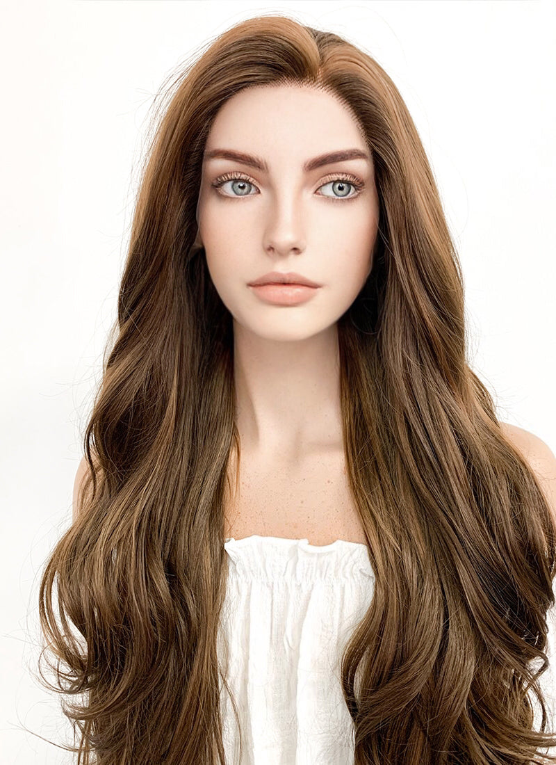 Long Wavy Mixed Brown Lace Front Synthetic Hair Wig LF321