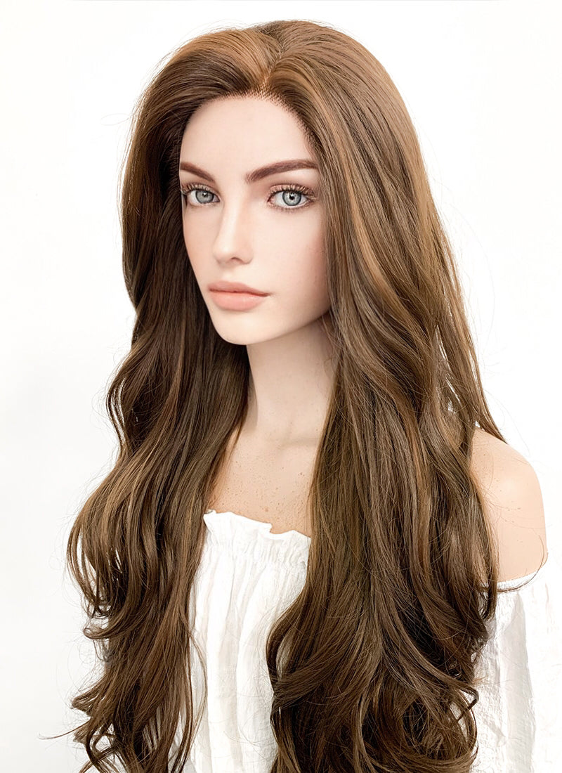 Long Wavy Mixed Brown Lace Front Synthetic Hair Wig LF321